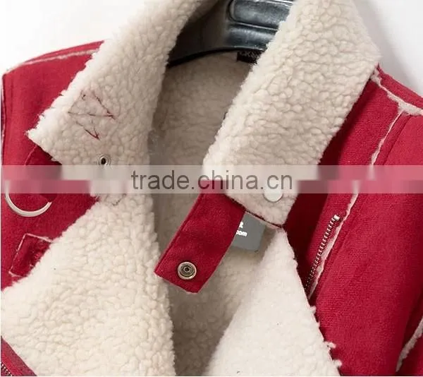 Factory Supply Thick Shearling Red Women Biker Jacket photo-4