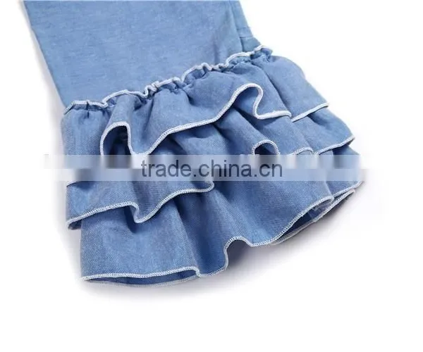 Unique Design Kids Simulated Jeans Comfortable Ruffle Denim Pants photo-4