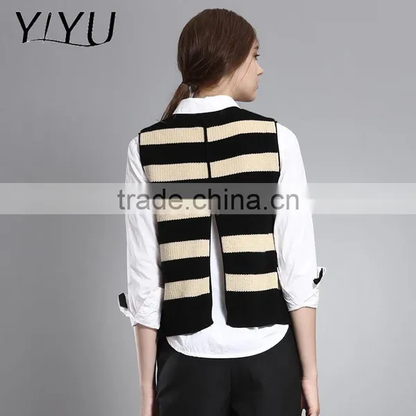 Latest Designs Winter Fall Women Stripe Color Block Cashmere Vest Sweater photo-4