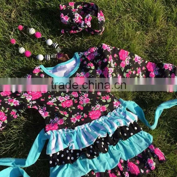 The Halloween Kids Girls Flower Print OUTFITS Ruffle Pant Sets Girls Boutique Clothes Kids Sets With Matching Accessories photo-4