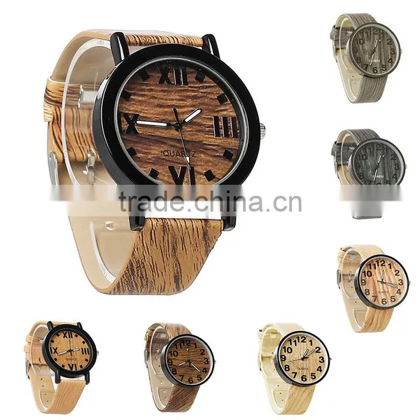 2017 Classical Fashion Round Brown Leather Unisex Wood Watch photo-2
