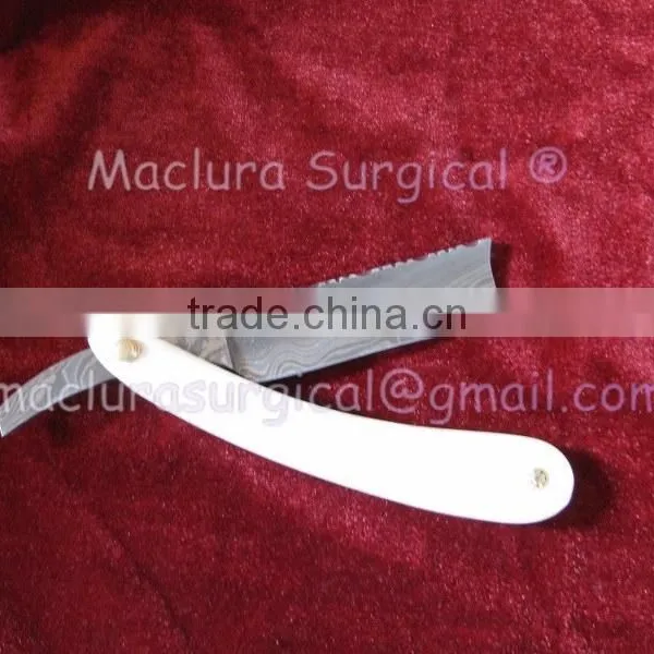 Professional Damascus Steel Barber Razor , Camel Bone Scale Damascus Razor photo-4