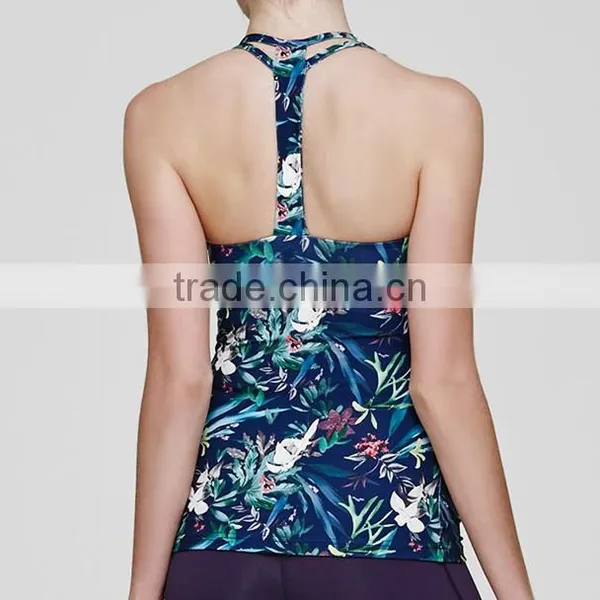 Women Summer Digital Prints Vest Strap Tie Fitness Tops Sports Custom Tank Top photo-5
