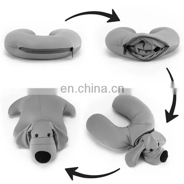 Microbeads Spandex Reversible U Shape Neck Pillow Case Fashion Cartoon Soft Plush Pink Dog Toy 2 in 1 Travel Neck Rest Pillow photo-6