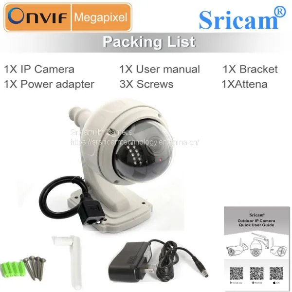 Sricam PT 720P HD CMOS IP Camera Outdoor Waterproof Pan&Tilt Camera Plug & Playa Support Onvif Protocol & NVR