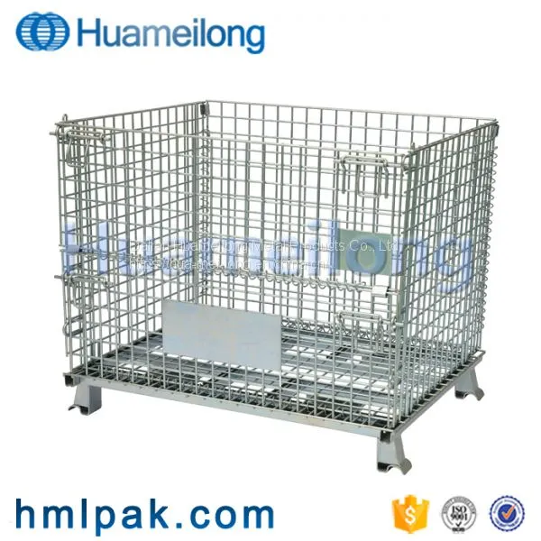 Stacking folding warehouse heavy duty wire mesh container for cargo storage