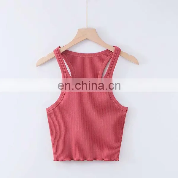 Wholesale Ladies Blank Rib Merrow Edge Sexy Women's Summer U Neck Basic Cotton Crop Top photo-6