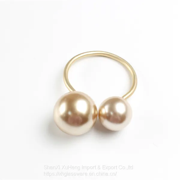 Wholesale Hotel Wedding Table Decoration Metal Alloy White Pearl With Gold Napkin Ring photo-5
