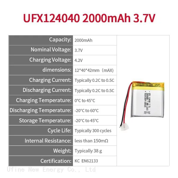 China Li-ion Battery Manufacturer Wholesale Portable Medical Equipment Battery UFX124040 2000mAh 3.7V Safety Lipo Battery photo-2