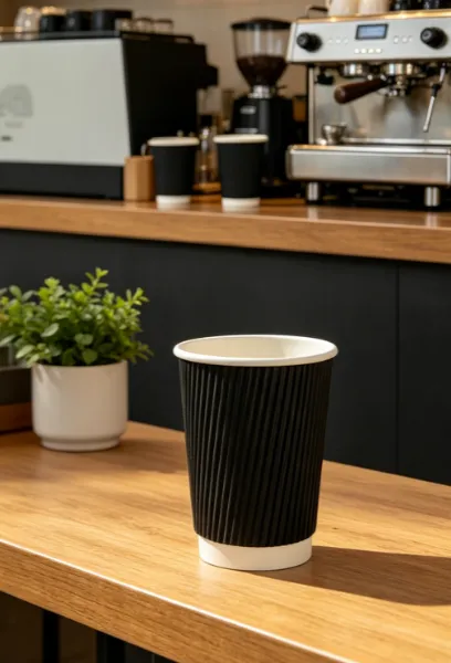 Disposable Biodegradable Ripple Paper Cups for Coffee and Tea photo-2
