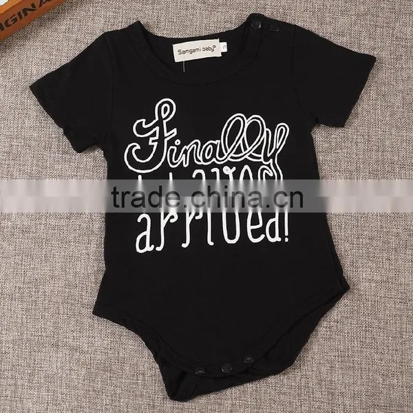 INS Hot Fashion Design Plain Cotton Baby Bodysuit Black Short Sleeve Kids Romper Suit Baby Rompers photo-2