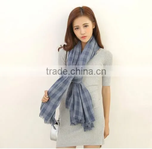 New Korea Fashion Ladies Long Wide Plaid Viscose Scarf