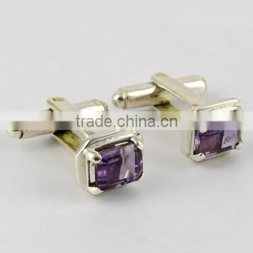 Cufflinks Collection !! Amethyst 925 Sterling Silver Cufflinks, Handmade Silver Jewelry, Indian Silver Cufflinks