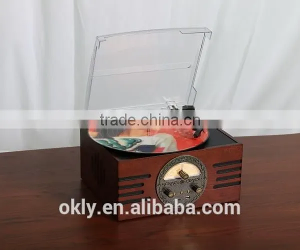 Antique Record Player 3 Speed Turntable USB SD Radio Player With Stereo Speakers photo-2