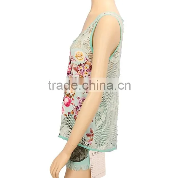 2015 Own Design Sleeveless Sexy 95%Polyester 5%Spandex Mesh Front Print Women SUMMER Tank Top photo-3