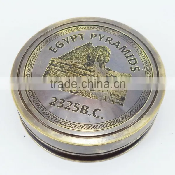 Egypt Pyramids Old Brass Sundial Compass Antique Nautical Vintage Collectibles 13239 photo-3