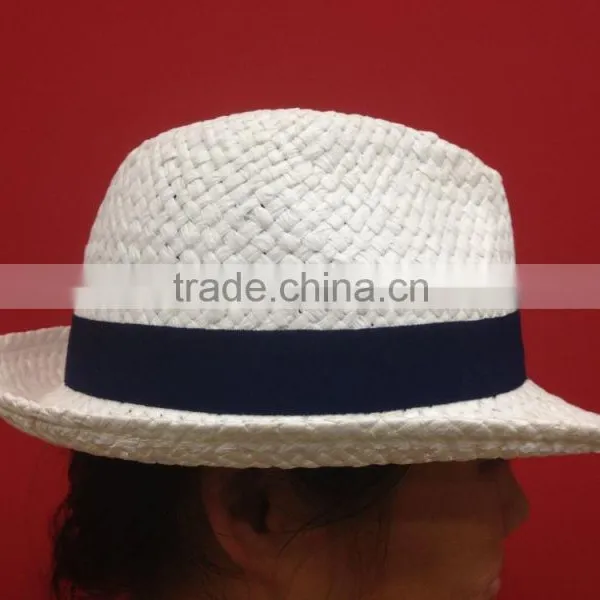 White Woven Paper Straw Hat With Woven Band photo-3