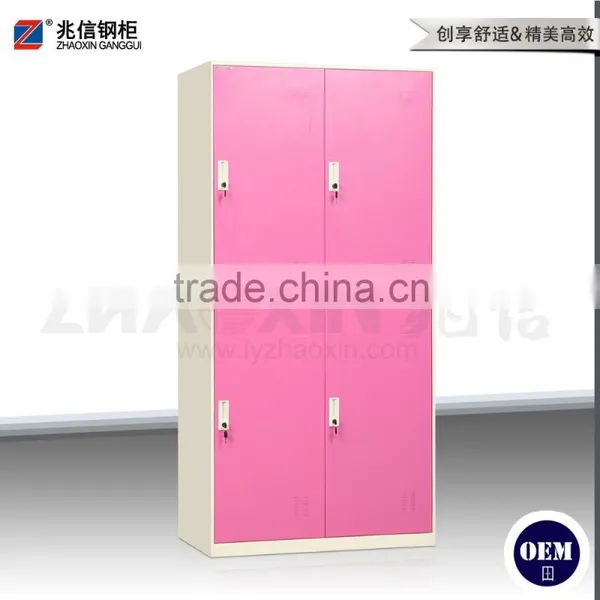 Steel Changing Room Lockers 4 Door Pink Wardrobe Key Lock Clothes Storage Locker