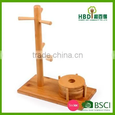 Wooden/ Bamboo Mug Tree Holder With Coasters /bamboo Cup Holder photo-4
