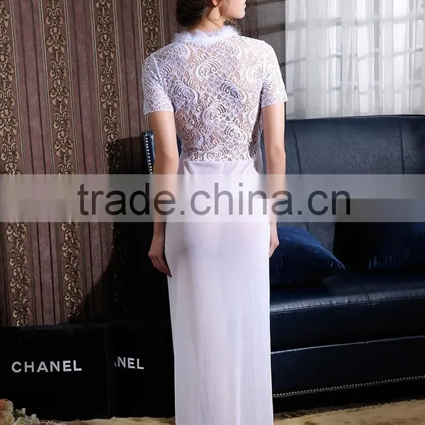 Embroidery Long Lingerie Women Transparent Chemise photo-6