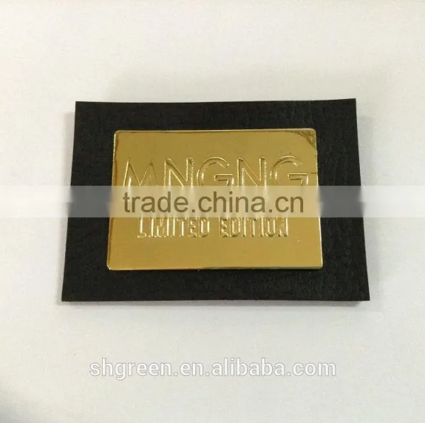 Promotional White Real Leather Label With Engraved Logo Metal Plate photo-3