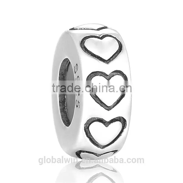 Wholesale Silver Curved Tube Beads Simple Heart Pattern Thai Silver Beads Pure 925 Charms for Bracelet Making STY008