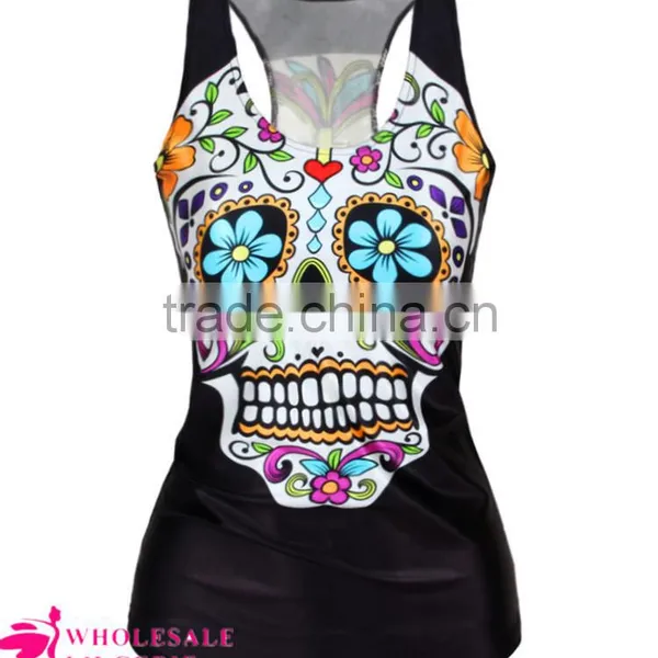 Black Floral Skull Print Summer Tank Top BX007 Tank Top Women