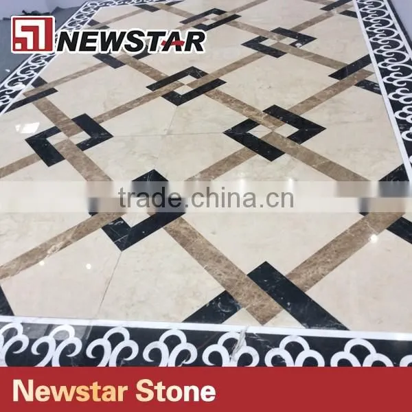 Newstar Black And Gold Marble Waterjet Floor Medallion Tile For Sale Mosaic photo-4