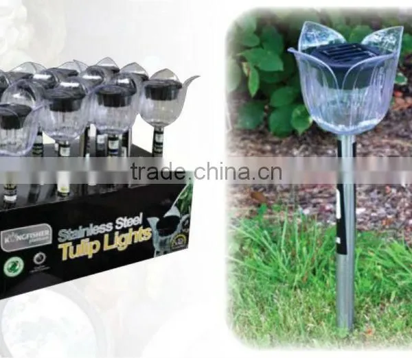 Single Solar Powered Post Lights With Tulip /Stainless Steel Single Post Solar Tulip Lights/ Tulip Flower Solar Lights photo-2
