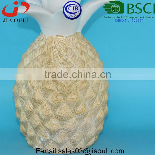 New Design Home and Garden Decorations Ceramic Pineapple With Wood Print Decor photo-2
