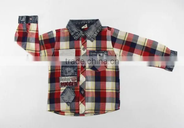 2016 New Design Boy's Shirt /100% Cotton Paid Shirt/denim Stitching photo-2
