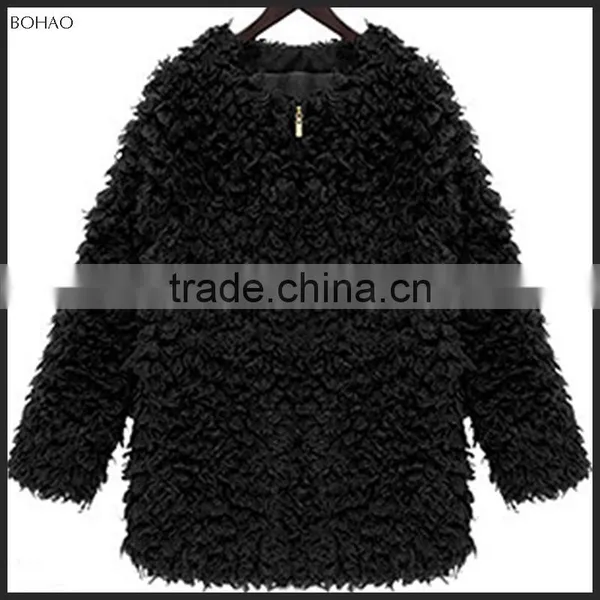 2015 Stylish Imitation Lamb Wool Women Winter Faux Fur Long Overcoat photo-4