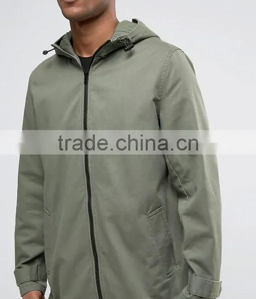 2017 Xinlan High Quality New Design Adjustable Toggle Hood Durable 100% Cotton Khaki Running Casual Men Jacket With Hood photo-3