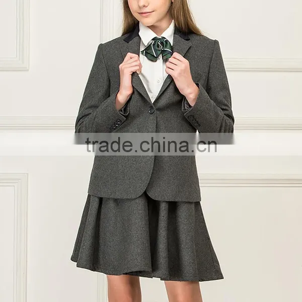 Junior School Girls England Style Grey Colors Coat Jacket Blazer And Skirt photo-3