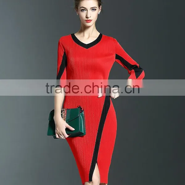 Exquisite Ladies 3/4 Sleeve Draped Package Hip Elastic One Piece Dress photo-2