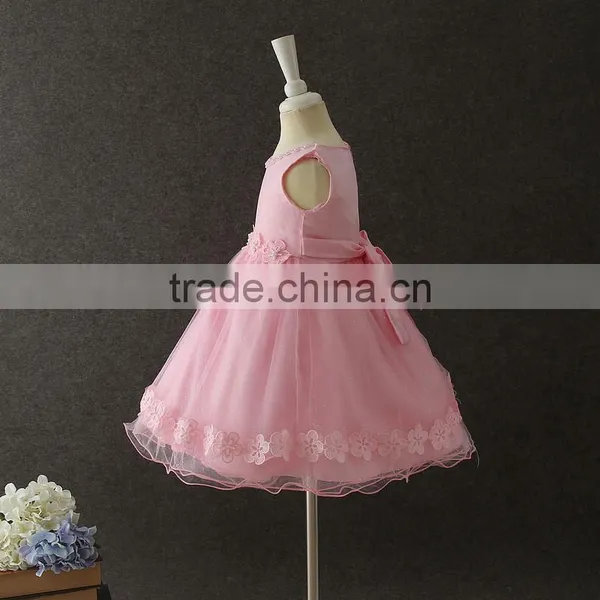 Summer Frock Designs Pictures Baby Girls One-piece Party Dresses Sleeveless Puffy Applique Pink Flower Shiny Performance Dress photo-2