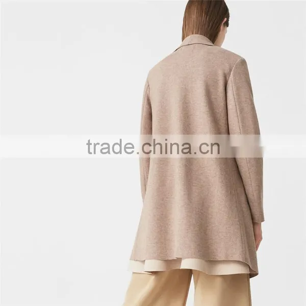 Grey and Medium Brown Unstructured Design Welt Pockets Wide Lapels Wool Coat photo-5