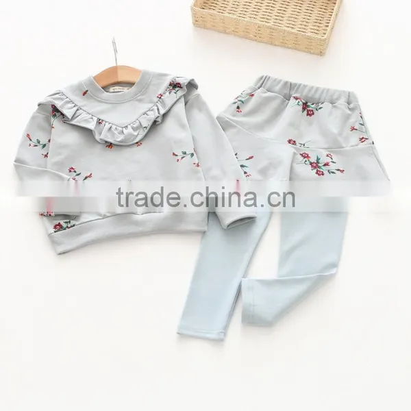 New Style Flower Printing Casual Cotton Wholesale Girls Clothing Sets photo-4
