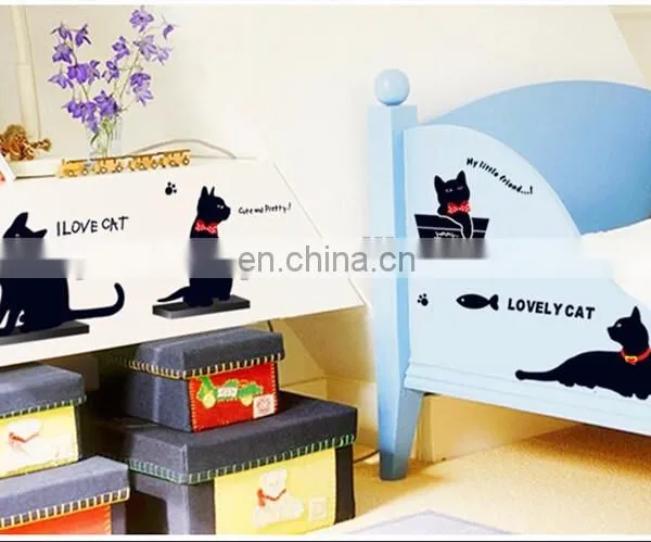 Black Cat on the Stair With Red Tie PVC Wall Sticker Home Decoration photo-2