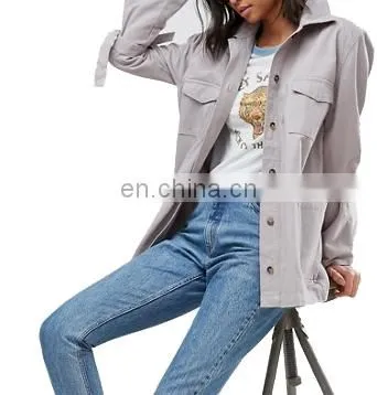 Factory OEM Women Lightweight Cotton Jacket With Tie Sleeve Detail photo-4