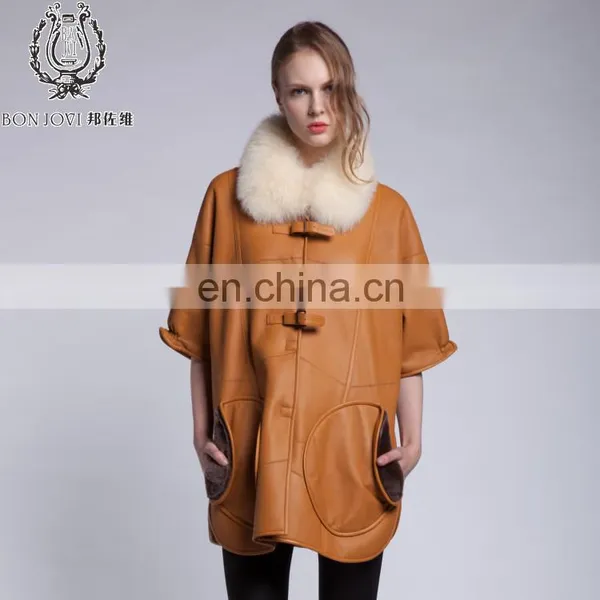 Winter Fur And Leather Overcoat Fox Fur Collar Sheepskin Fur Coat Cream Collar Lamb Fur Jacket