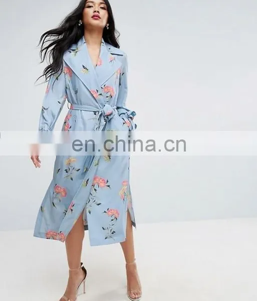 Wholesale New Fashion Autumn Printing Back Side Vent Bulk Ladies Long Wind Coat photo-2