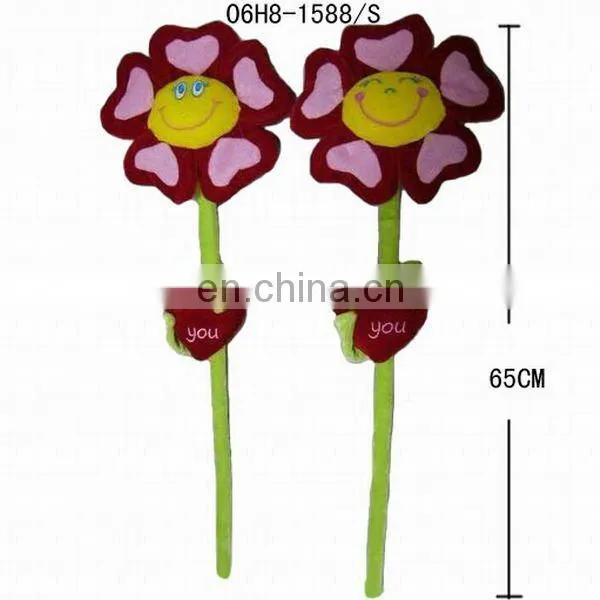 Plush Flower Stick With Heart Smiling Flower Pretty Decoration