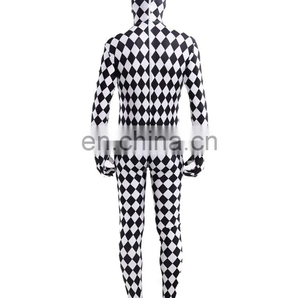 Full Body Lycra Spandex Zentai Costume Black White Check Catsuit Grid Size S M L XXL photo-5