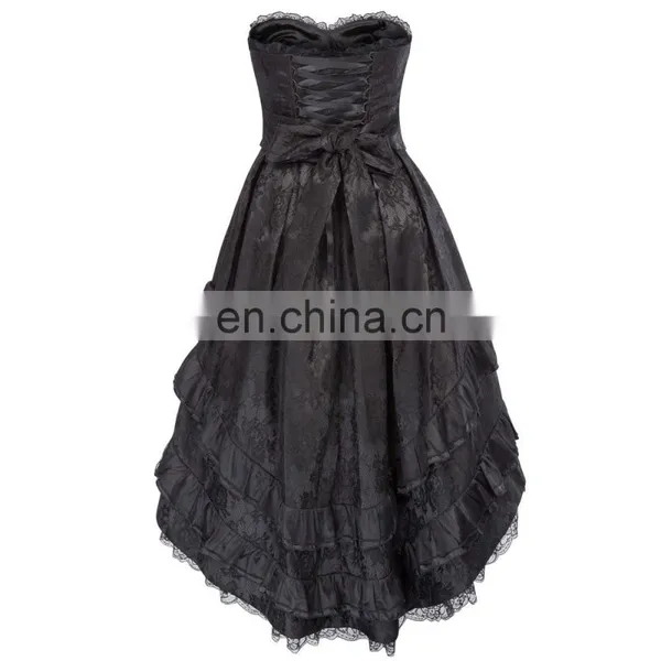 Belle Poque Retro Vintage Gothic Strapless Sweetheart Noble Swallow Tail Black Dovetail Dress BP000346-1 photo-4
