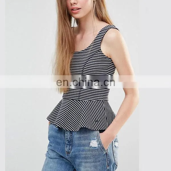 High Fashion Women Clothing Scoop Neckline Sleeveless Peplum Design Ladies Top photo-2