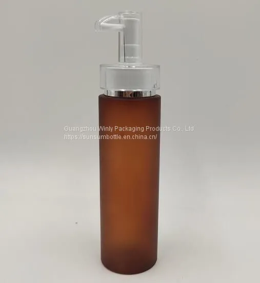 Factory Price 250ml Amber Frosted Pet Plastic Face Cream Lotion Pump Bottle