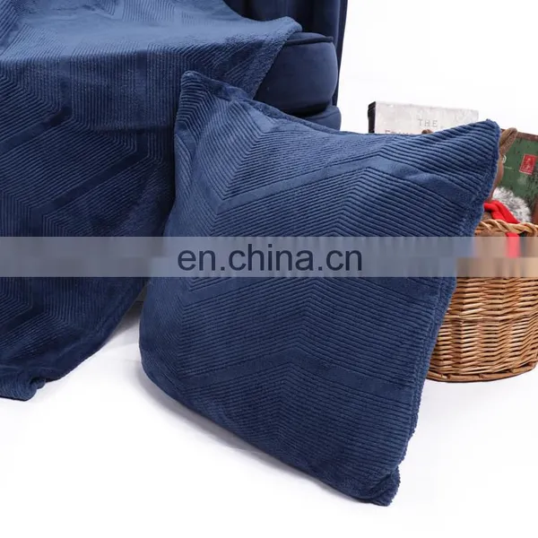 China Products 100%polyester Navy Blue Double Sides Flannel 3D Embossed Chevron Pattern Fleece Cushion Pillow photo-3