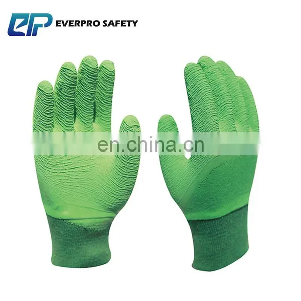 15 Gauge Polyester Nylon Liner Wave Crinkle Green Latex Half Coated Work Gloves photo-3