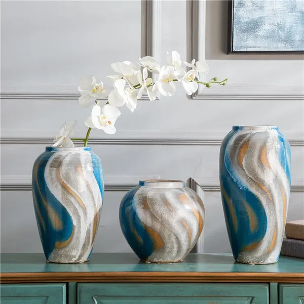 Mediterranean Simple Style Abstract Hand Paint Colours Ceramic Vase For Table Decoration photo-4